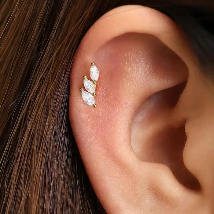 Boucles d'oreilles en forme de feuilles de cristal pour femmes, en acier inoxydable, yeux de cheval, en Zircon, accessoires de bijoux de mariage pour mariée