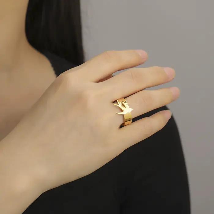 Kkjoy-Bague pendante oiseau hirondelle pour femme, acier inoxydable, bague animal, bijoux de mariage, vente en gros