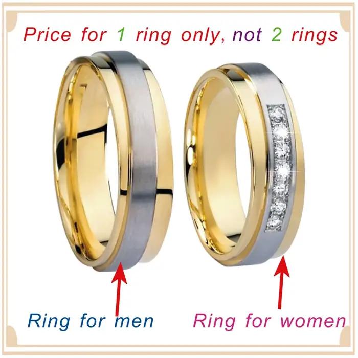 Alliances de mariage en acier inoxydable avec zircone plaquées or 18 carats pour hommes et femmes styles classiques romantiques occasions spéciales