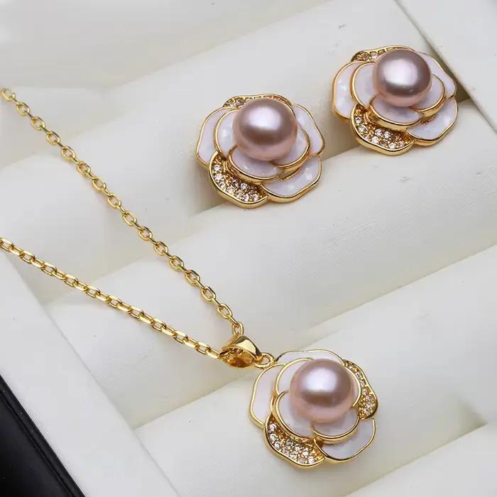 Ensemble de collier et boucles d'oreilles en perles d'eau douce naturelles cultivées pour mariage, véritable ensemble de bijoux en argent 925, cadeau pour femme occasions spéciales