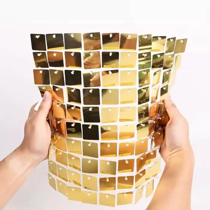 Panneau de fond mural à paillettes scintillantes dorées claires, miroir à paillettes, arrière-plan artistique, décoration murale pour fête d'anniversaire, nouvel an, mariage, Eid