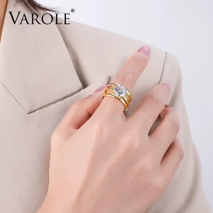 VAROLE-Bagues multicouches brillantes pour femmes, bague empilée, bijoux de mariage à la mode, vente en gros