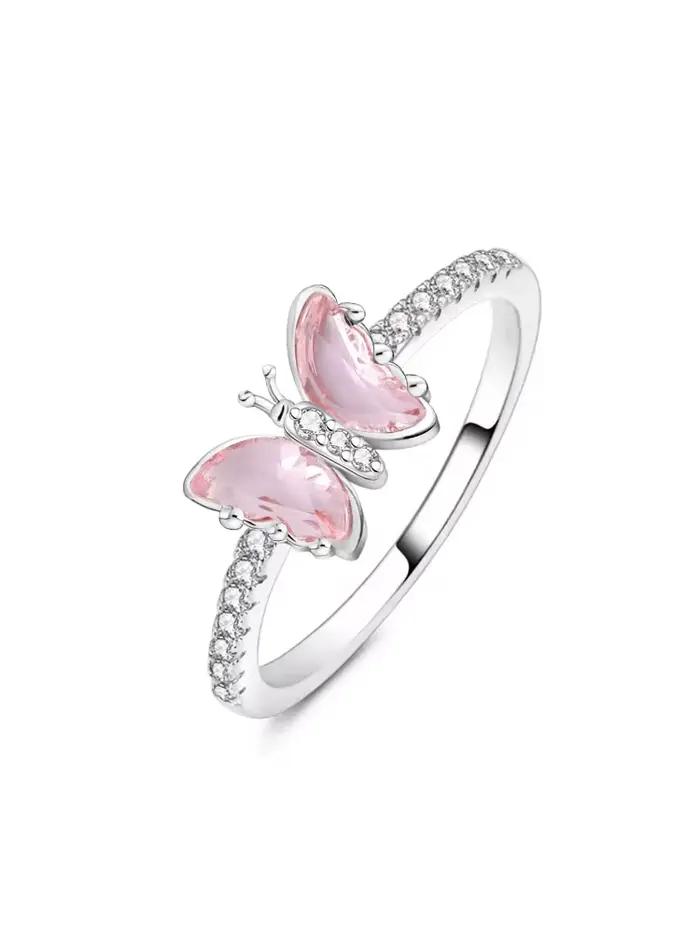 Bague en argent Sterling 925 sertie de zirconium blanc avec motif papillon pour femmes occasions d'engagement et usage quotidien