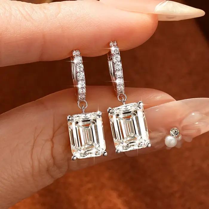 OXTAO Ensemble collier et boucles d'oreilles en moissanite taille émeraude pour femme