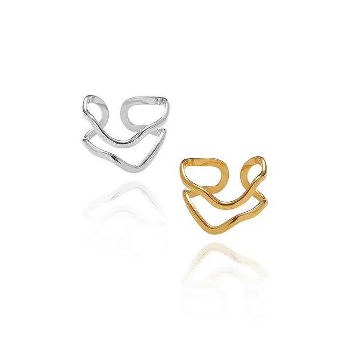 Amaiyllis minimaliste large ligne géométrique en forme de V irrégulière anneau ouvert Niche Double couche femmes Index bague bijoux