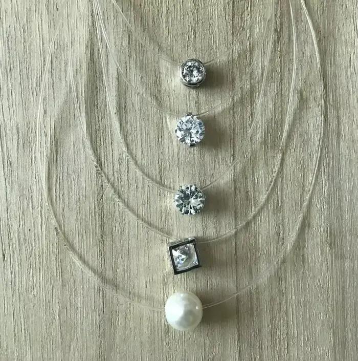Collier en Zircon Cubique à la Mode avec Chaîne Invisible et Pendentif Étoile pour Fêtes et Occasions Spéciales