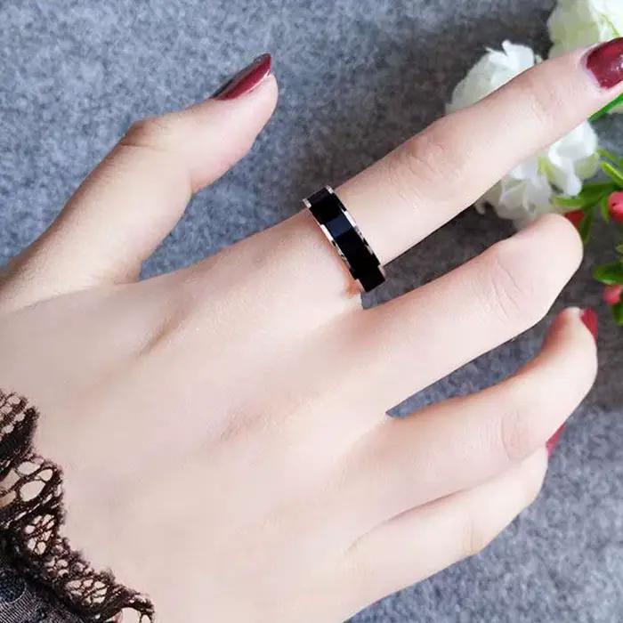 Bague à breloques en émail blanc et noir couleur or rose 6mm pour femmes et hommes bijoux de mariage cadeau en acier inoxydable 316L occasions spéciales tracker d'humeur