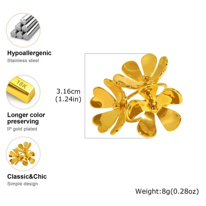 Bagues uniques à grandes fleurs exagérées pour femmes, couleur or, en acier inoxydable, bague ouverte personnalisée, bijoux esthétiques tendance, cadeau