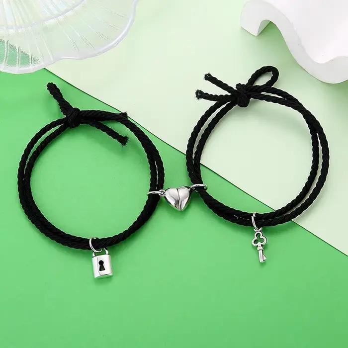 Aimant Couple Bracelets pour amoureux serrure coeur Bracelet magnétique pour femmes hommes tressé corde poignet chaîne minimaliste bijoux cadeau