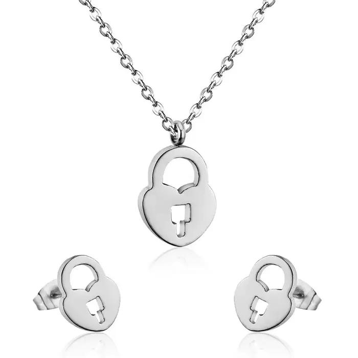 Ensemble de bijoux de mariage LUXUSTEEL collier verrouillant et boucles d'oreilles dorées pour femmes occasions spéciales