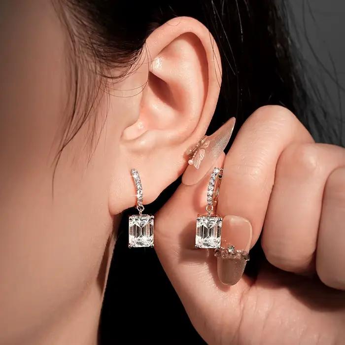 OXTAO Ensemble collier et boucles d'oreilles en moissanite taille émeraude pour femme