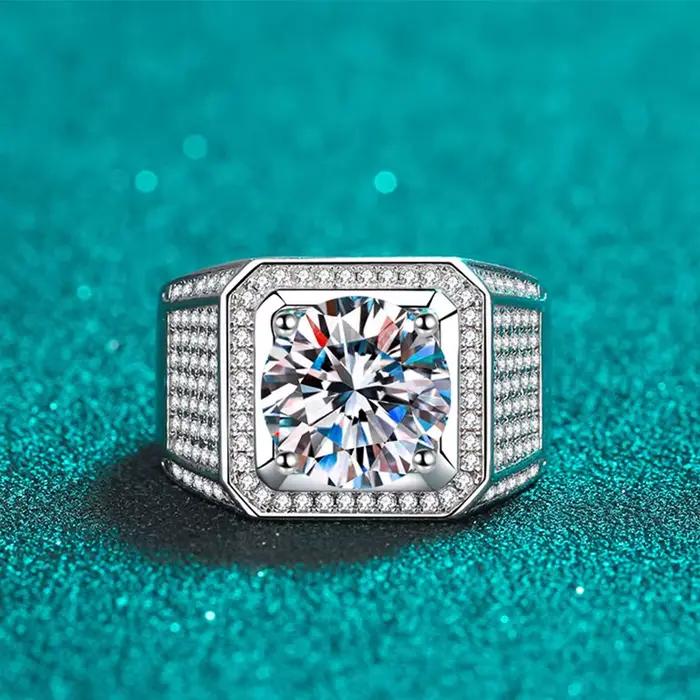 D couleur 10 Carat Moissanite bague pour hommes S925 argent Sterling plaqué avec or blanc luxe homme