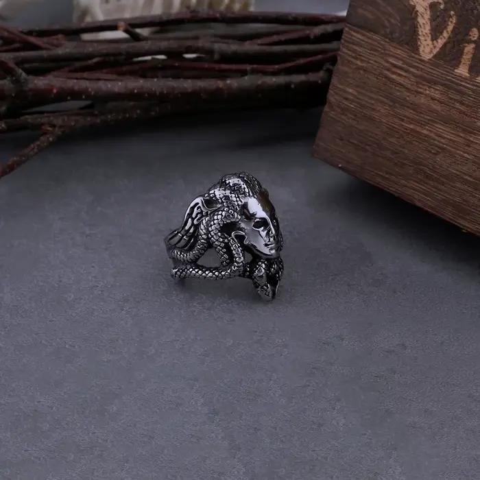 Bague Medusa mythologie grecque acier inoxydable vintage punk hip hop gothique serpent bijoux cadeau fête occasions spéciales