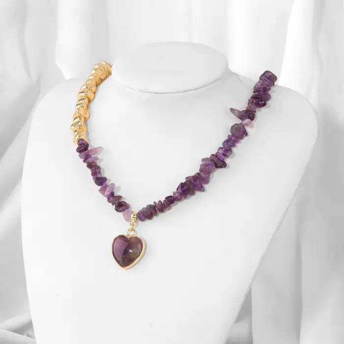 2025 nouveau coeur pierre pendentif collier puce irrégulière