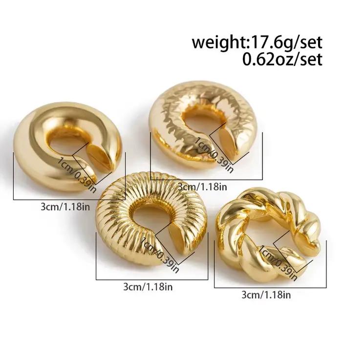 Lot de 4 grandes boucles d'oreilles manchette CCB non-percées pour femmes