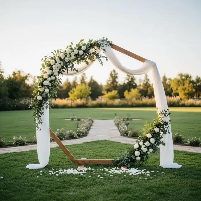 Arche de mariage heptagonale en bois, montage simple, 7 pieds, cadre de toile de fond polyvalent, arche de cérémonie en bois