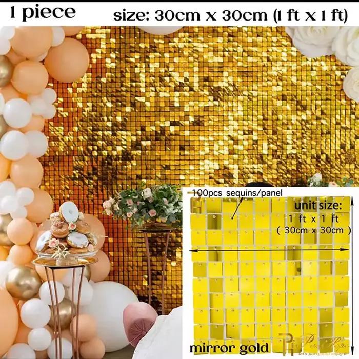 Panneau de fond mural à paillettes scintillantes dorées claires, miroir à paillettes, arrière-plan artistique, décoration murale pour fête d'anniversaire, nouvel an, mariage, Eid
