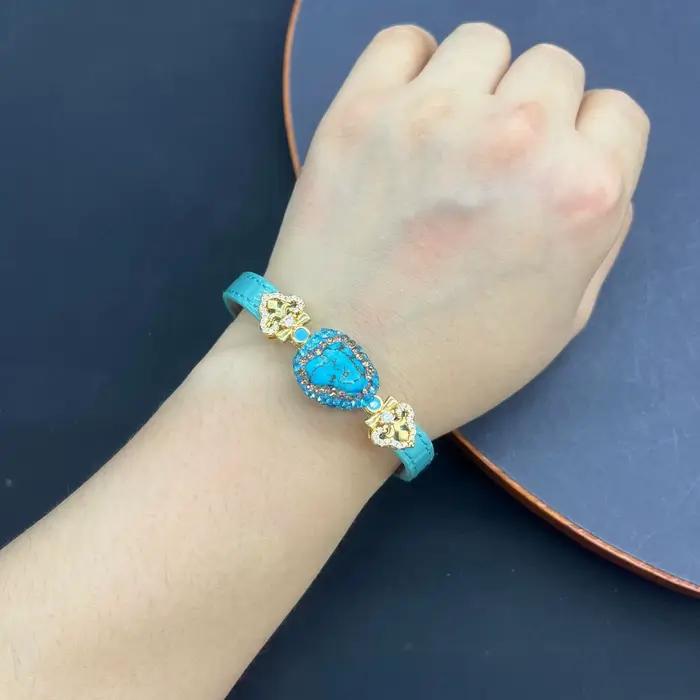 Bracelet en cristal de quartz turquoise aigue-marine naturelle brute pour femme