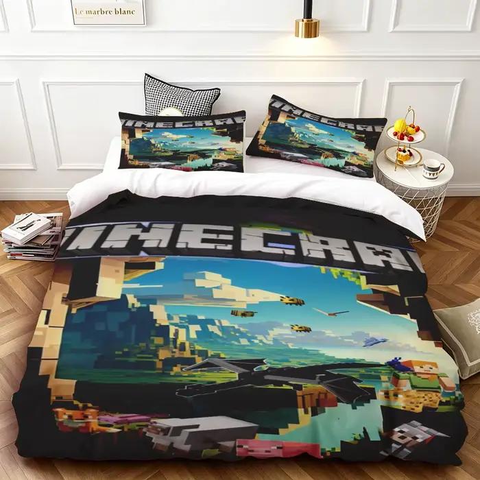 Housse de couette Minecraft Twin, ensemble de literie de dessin animé, housse de couette pour décoration de chambre à coucher, cadeaux d'anniversaire pour adolescents et enfants