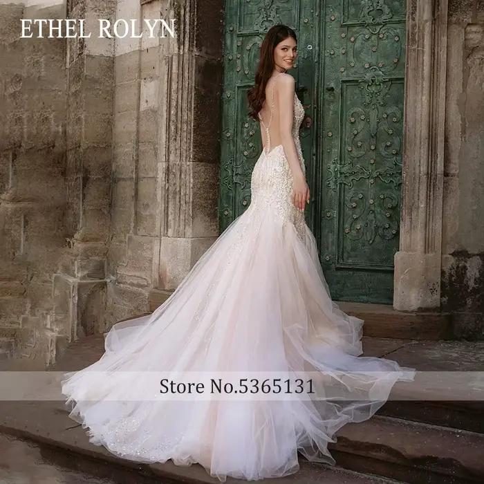 ETHEL ROLYN luxe sirène robe De mariée pour les femmes Sexy chic chérie perles cristal bouton