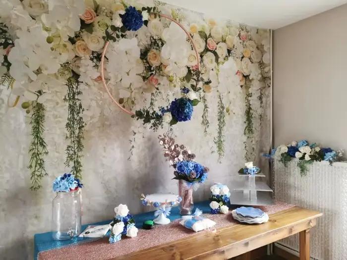 Scène de mariage décoration de fête Photocall douche nuptiale toile de fond fleurs mur Floral bébé anniversaire
