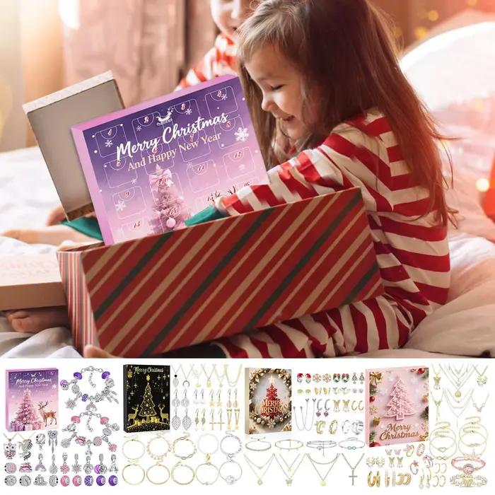 Calendrier de bijoux de Noël Advient 24 jours 2025, ensemble de bracelets et boucles d'oreilles pour filles, calendrier de vacances pour femmes et filles