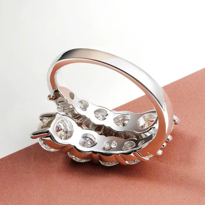 Bague en moissanite taille ronde pour femme, en argent S925, D VVS, 10 pierres, diamant de laboratoire, ajustable, ouverte, alliance de mariage, bijoux fins
