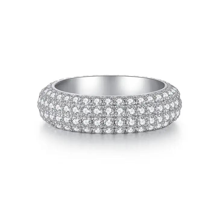 GoldEclat Bague Hip Hop de luxe en or blanc massif et platine PT950 entièrement sertie de diamants, unisexe, taille moyenne, populaire en Europe et en Amérique