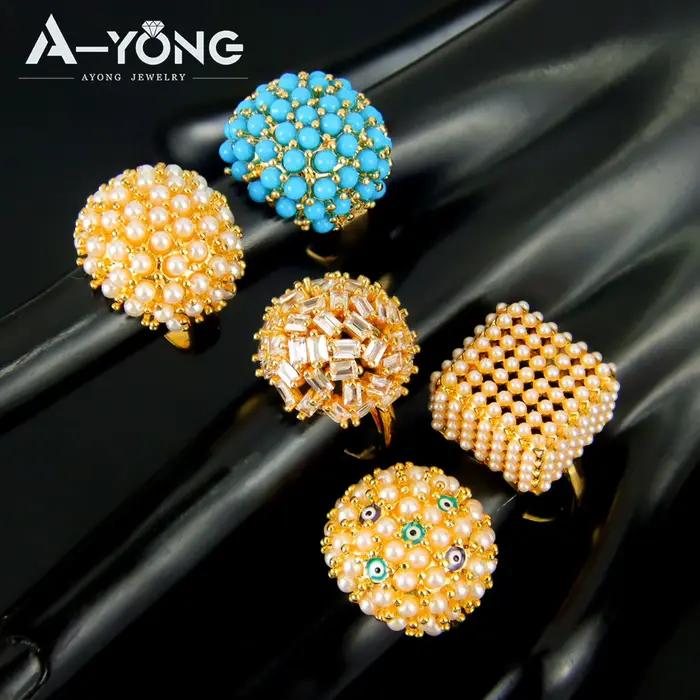 Magnifiques bagues de Cocktail en perles italiennes plaquées or 21 carats