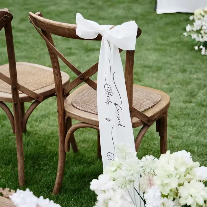 Ruban personnalisé pour chaise de mariage en tissu noir, décor rustique pour cérémonie de mariage, souvenir commémoratif pour proches, cadeau de mariage, occasion spéciale