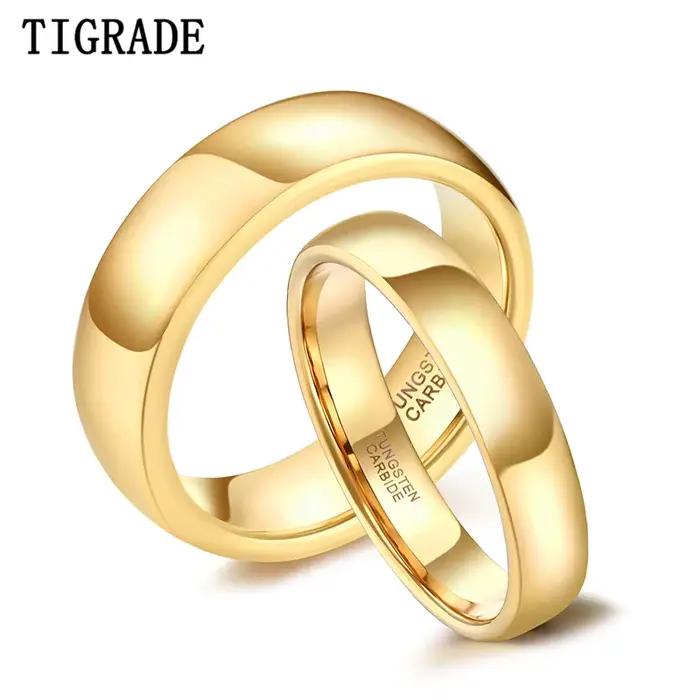 Alliance en Tungstène Gold Tigrade, Bague de Mariage Classique pour Hommes et Femmes, Occasions Spéciales, Gravure Personnalisée