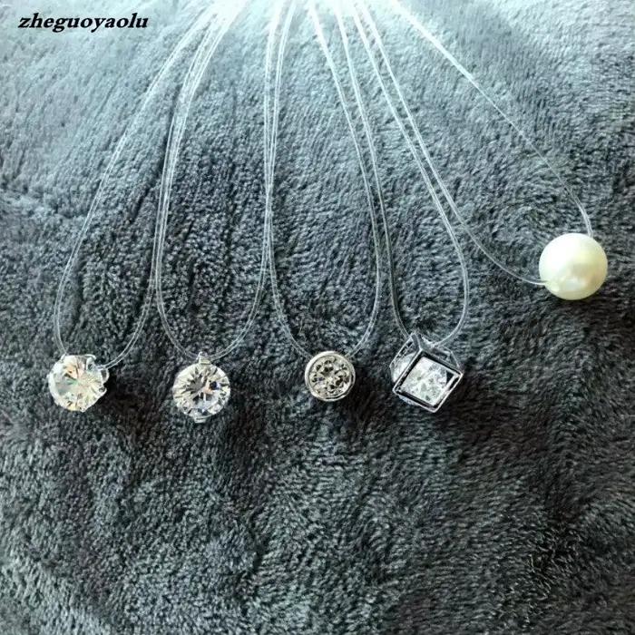 Collier en Zircon Cubique à la Mode avec Chaîne Invisible et Pendentif Étoile pour Fêtes et Occasions Spéciales