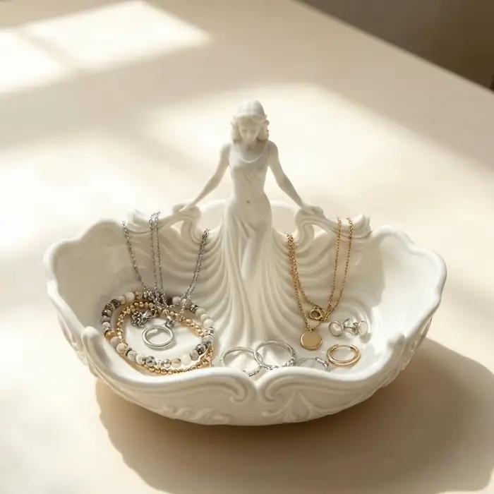 Plateau de rangement élégant en polypropylène pour bijoux et accessoires de beauté, blanc ou noir, pour bureau, vanity et coffrets cadeaux