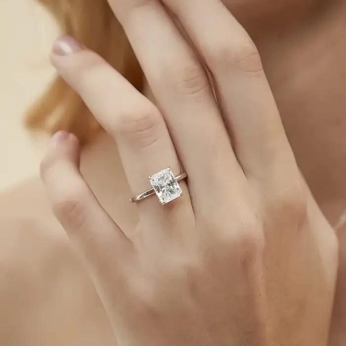 Trumium 3CT Bagues de fiançailles en argent sterling 925, solitaire taille radiant en zircon cubique, bagues de promesse de mariage et alliances pour femme