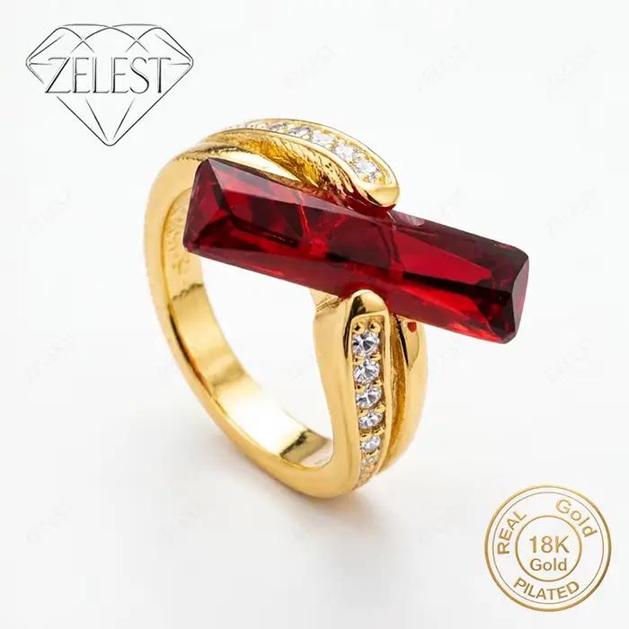 Bague pour femme en argent sterling 925 plaqué or 18 carats avec zircon carré violet/rouge/jaune, bijoux de mode pour mariage et fête