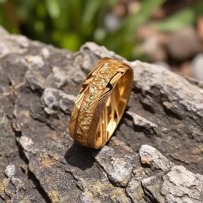 Bague Damas 8 mm pour homme, alliance de mariage avec incrustation d'or feuilleté, idéale pour mariage et cadeau de Noël, bague de couple, style classique et moderne