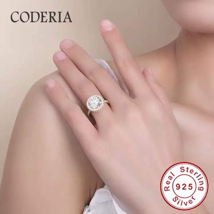 Superbe Bague en Or avec Moissanite Ronde de 5 Carats pour Femme, Bague de Fiançailles en Argent Sterling 925, Alliance de Mariage
