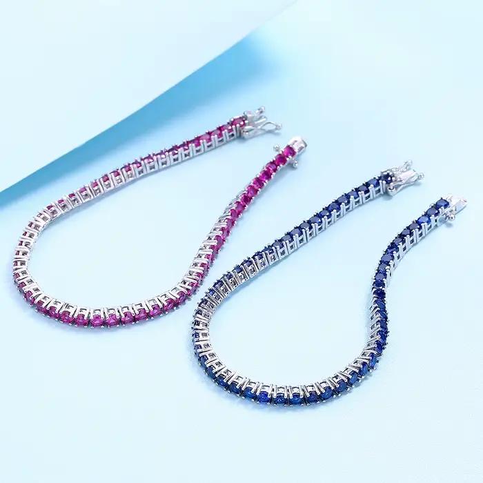 3 mm Montana bleu Semi cubique Zircon beau réel 925 bijoux pour femmes/hommes solide pur argent 15-21 cm Bracelet de Tennis