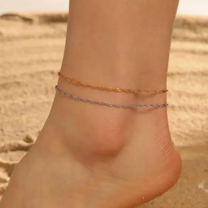 Skyrim jambe cheville Bracelet couleur or perlé en acier inoxydable plage pied chaîne Figaro