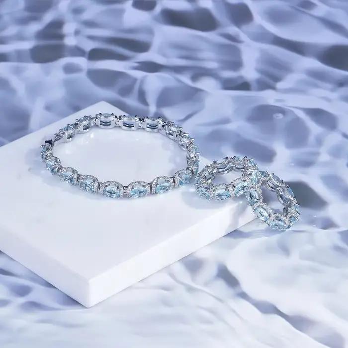 Ensemble de Bijoux de Luxe en Topaze Bleue de Mer pour Femme