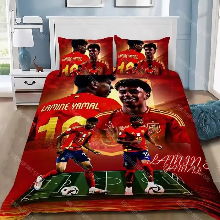 Housse de couette étoiles de Football, taie d'oreiller, ensemble de literie pour adulte, garçon et fille, décoration de chambre à coucher en yamal, cadeau pour enfants, simple, Double taille