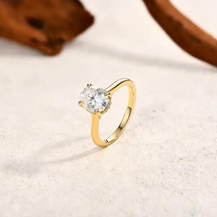 ATTAGEMS AU750 2.0CT bague Moissanite ovale coupe laboratoire diamant solide 10K 14K 18K or pour les femmes fiançailles mariée mariage bijoux fins