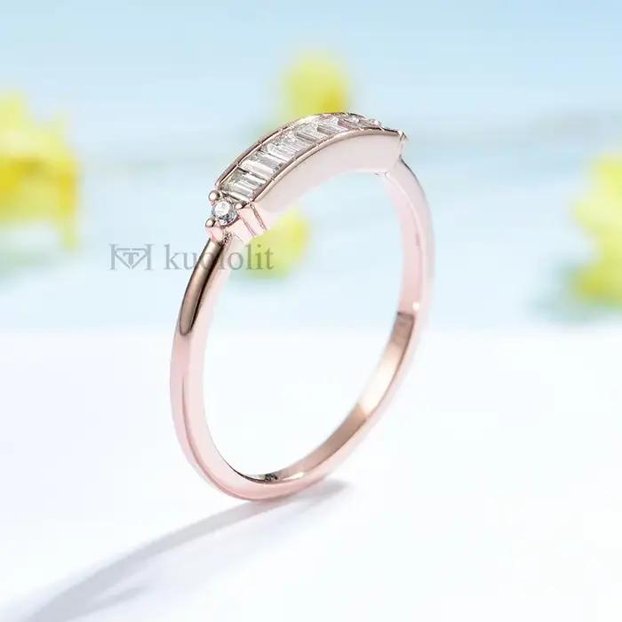 Kuololit 750 18K 14K bague Moissanite en or Rose pour femmes ensemble de lunette Baguette Solitaire correspondant alliance fiançailles noël