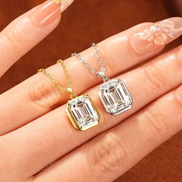 OXTAO Ensemble collier et boucles d'oreilles en moissanite taille émeraude pour femme