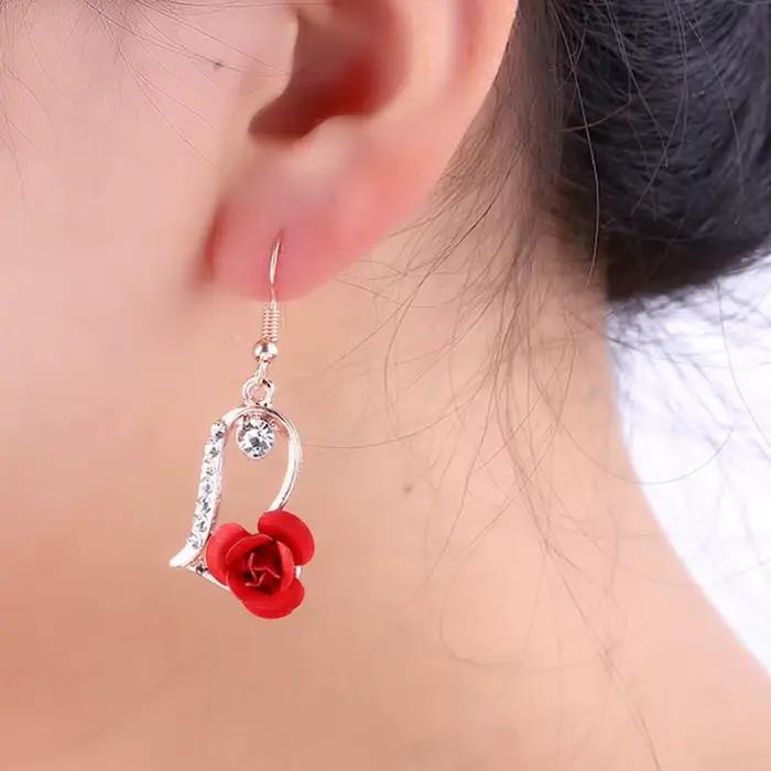 Boucles d'oreilles en forme de Rose rouge pour femmes