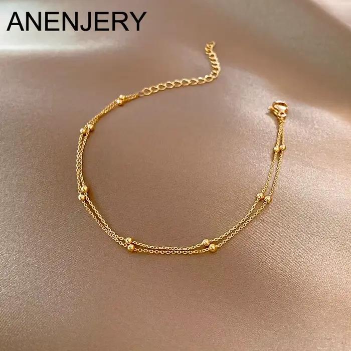 ANENJERY petite boule Bracelet pour femmes Vintage plaqué or couleur manchette Bracelets femmes déclaration chaîne bijoux Pulsera Bracelet