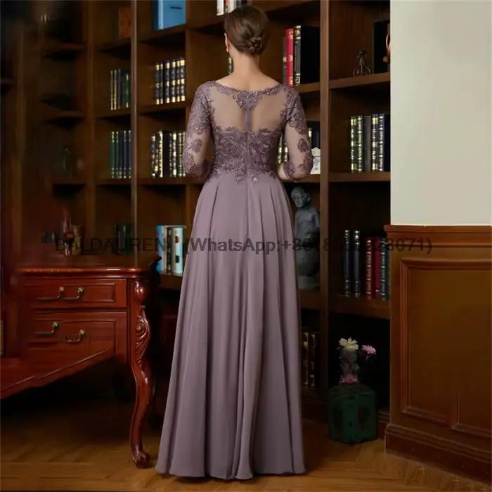 Robe princesse en mousseline de soie avec encolure dégagée et dentelle pour mère de la mariée, occasions spéciales et cérémonies de mariage