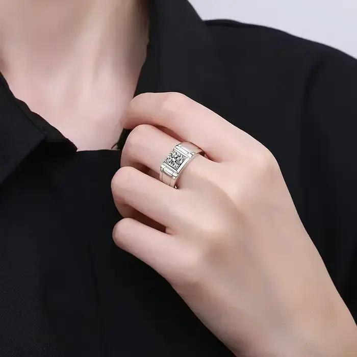 Bagues en diamant Moissanite platine PT950 pour hommes, 0.5/1 Carat, couleur VVS1 D, anneaux de tréfilage simples, cadeau de luxe pour petit ami