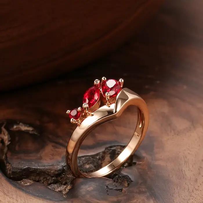 Kinel – bague de luxe en Zircon naturel rouge pour femmes