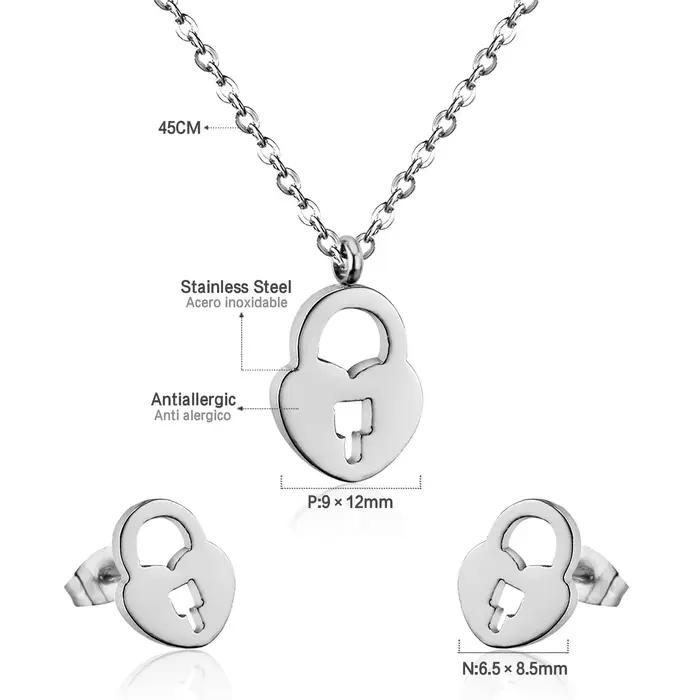 Ensemble de bijoux de mariage LUXUSTEEL collier verrouillant et boucles d'oreilles dorées pour femmes occasions spéciales